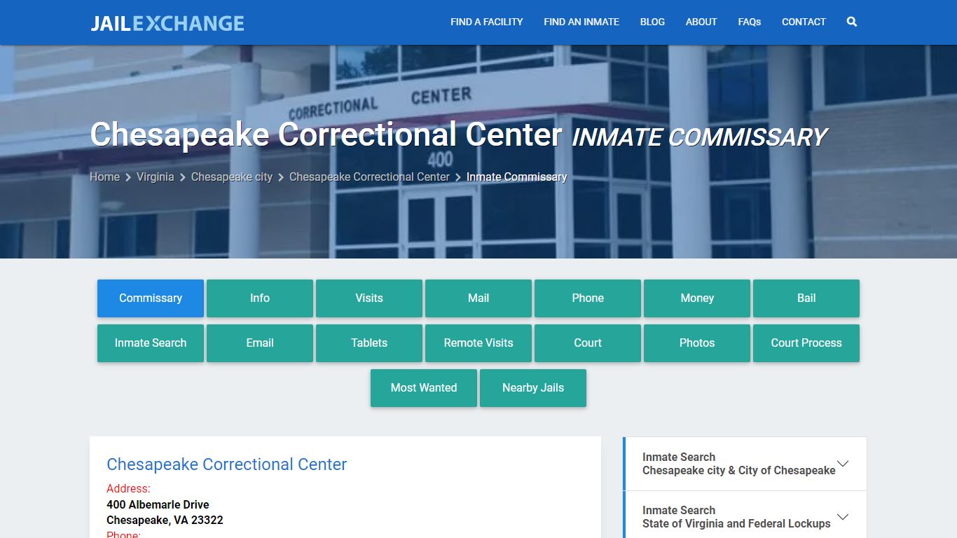 Chesapeake Correctional Center Inmate Commissary - Jail Exchange