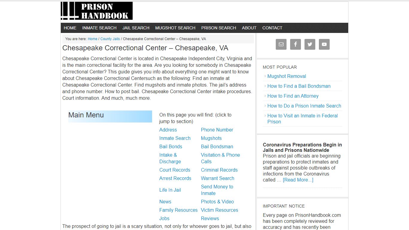 Chesapeake Correctional Center – Chesapeake, VA - Prison Handbook